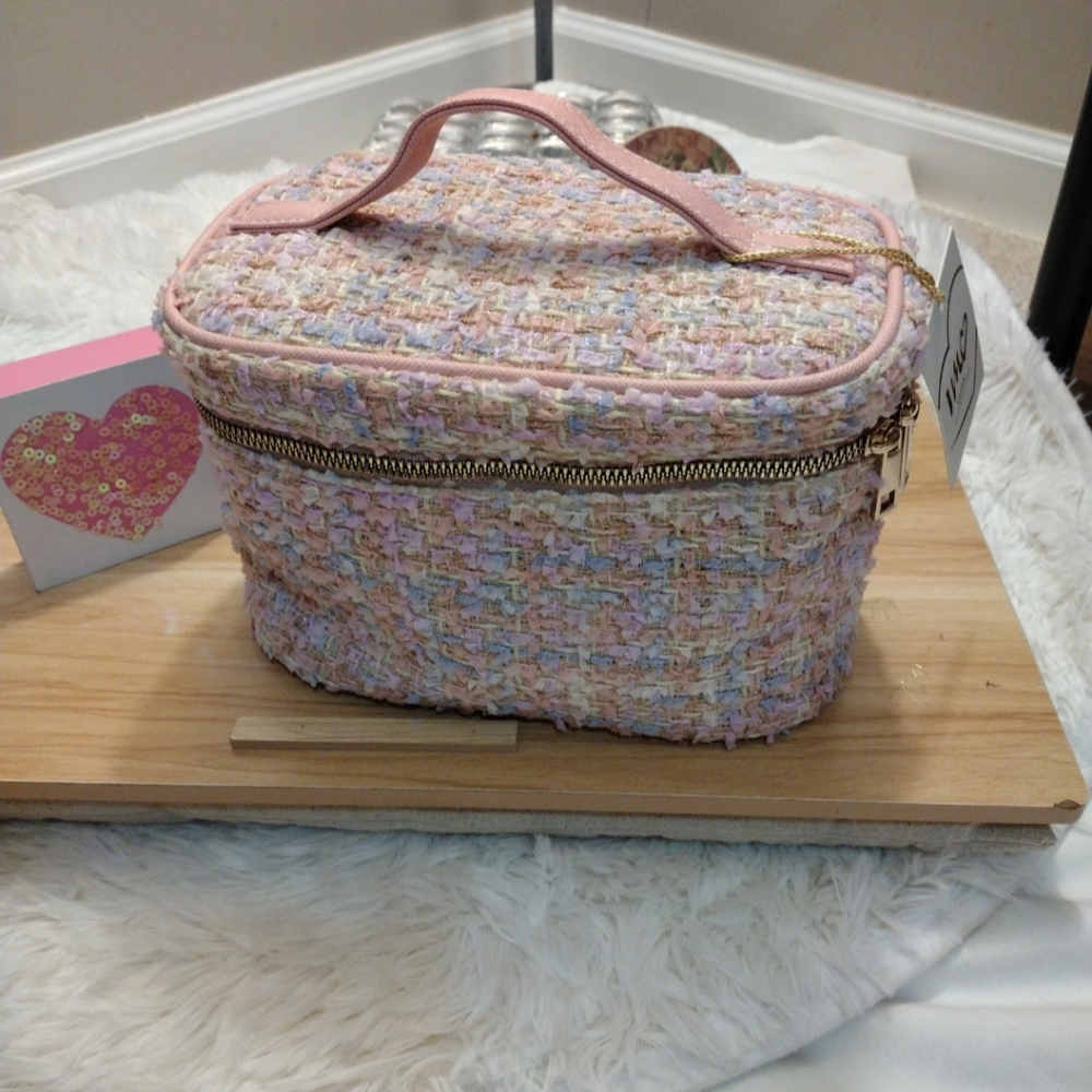 Imoshion Pink Tweed Vegan Cosmetic Zip Around Bag  🆕